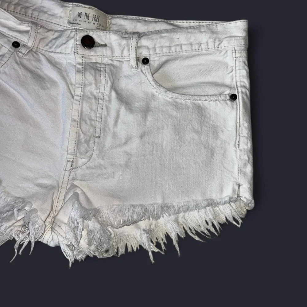 We The Free by Free People White Denim Shorts | Size 30 | Button Fly